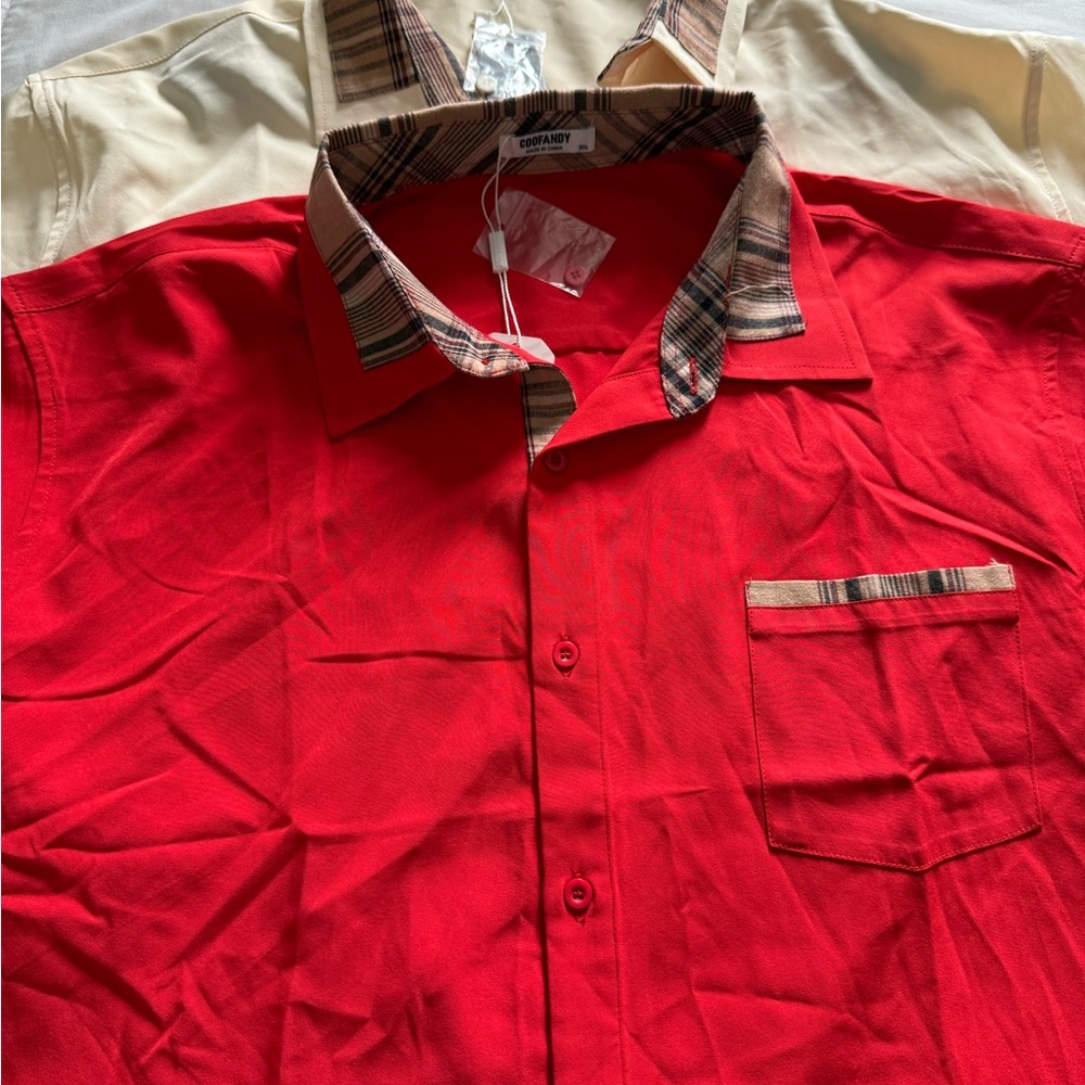 COOFANDY Men's Short Sleeve Dress Shirt Casual Wrinkle Free Plaid Collar Button